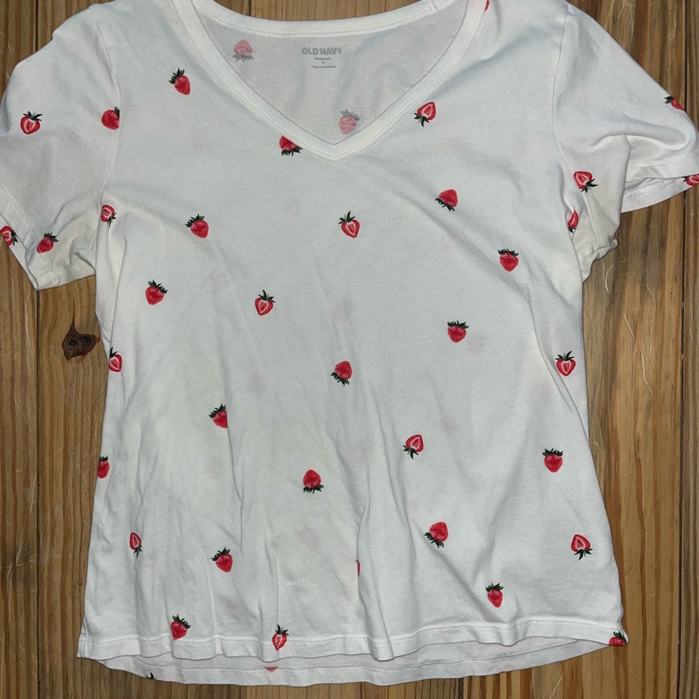Old Navy Cream Tee with Strawberry Accent